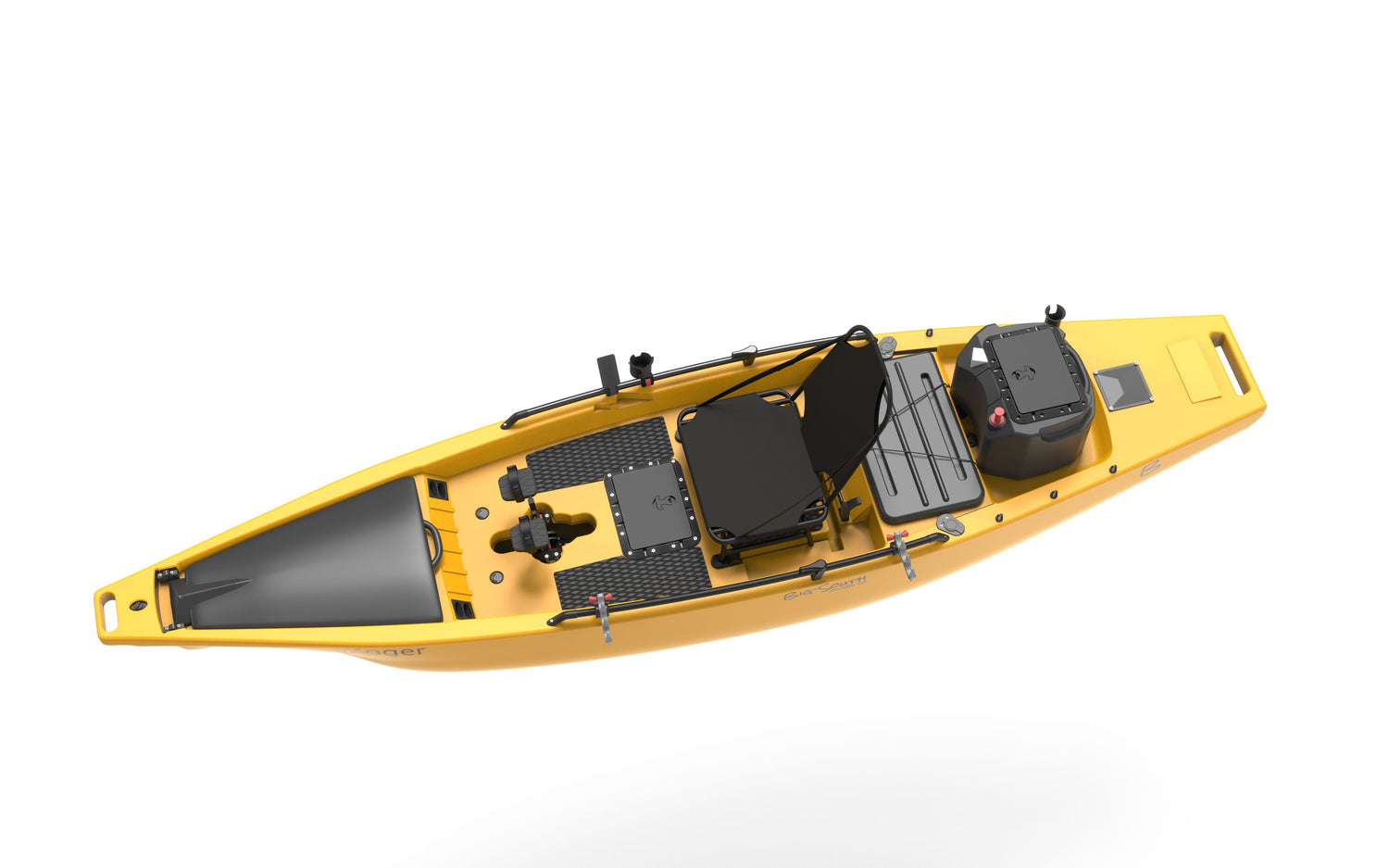 Koger 14 Foot Peddle Fishing Kayak with Live Well, 360 Degree Seat, and Accessories. Overhead Angle
